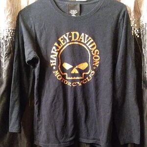 Harley-Davidson Orange and Black Long Sleeve Top